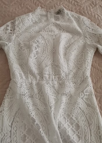 Nakışlı Beyaz Bohem Midi Kadın Elbise - Görsel 3