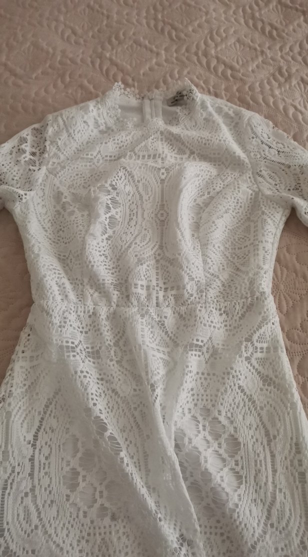 Nakışlı Beyaz Bohem Midi Kadın Elbise - Görsel 3