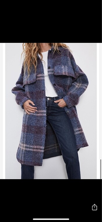 Zara kadın kareli ekoseli yünlü kaban palto