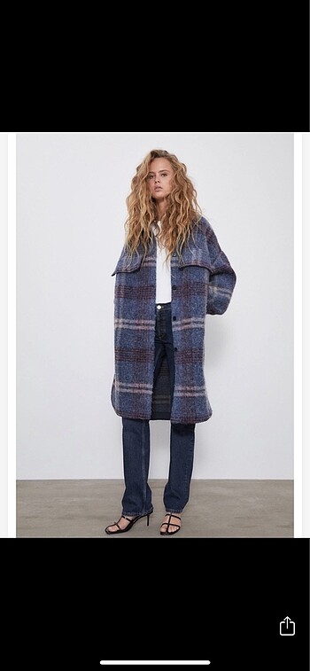 Zara Zara kadın kareli ekoseli yünlü kaban palto