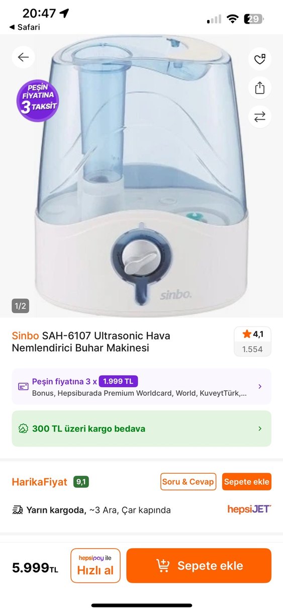 Sinbo Ultrasonik Hava Nemlendirici 5L Beyaz - Görsel 2