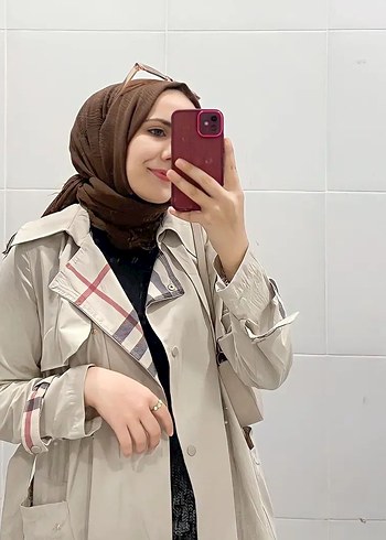 Ekose Detaylı Bej Midi Trençkot