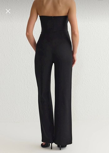 Siyah Straplez Taşlı Kadın Tulum - Görsel 3