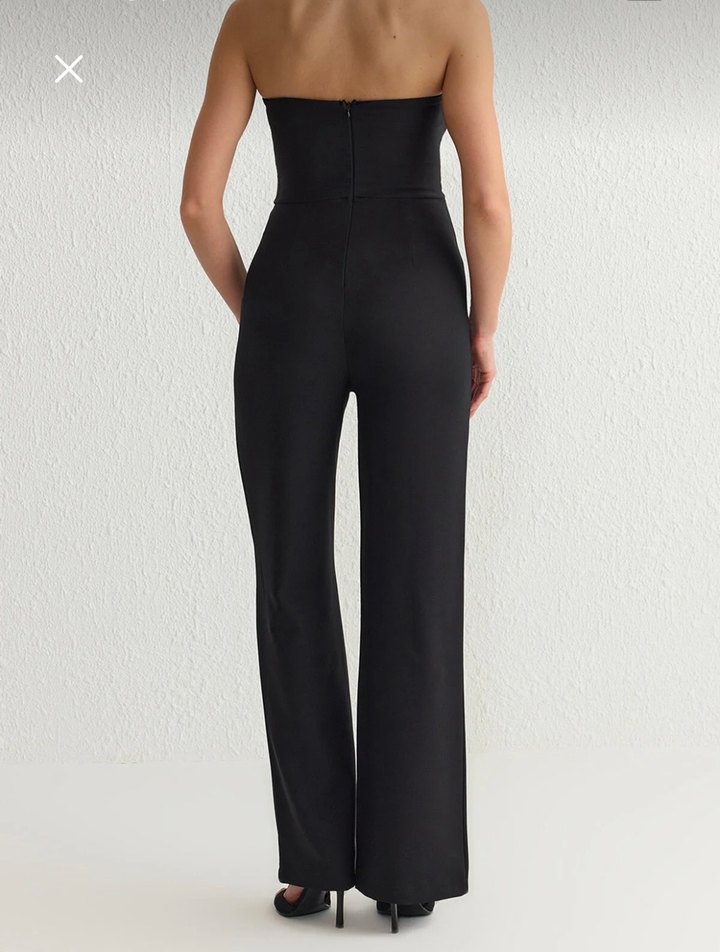 Siyah Straplez Taşlı Kadın Tulum - Görsel 3