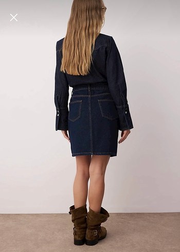 Lacivert Denim Mini Etek - Görsel 2