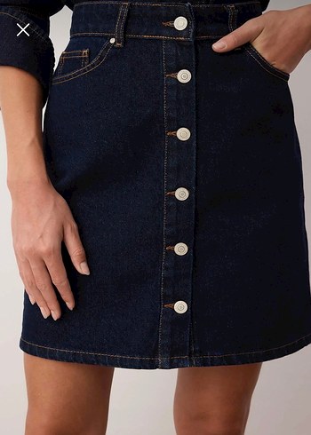 Lacivert Denim Mini Etek - Görsel 3