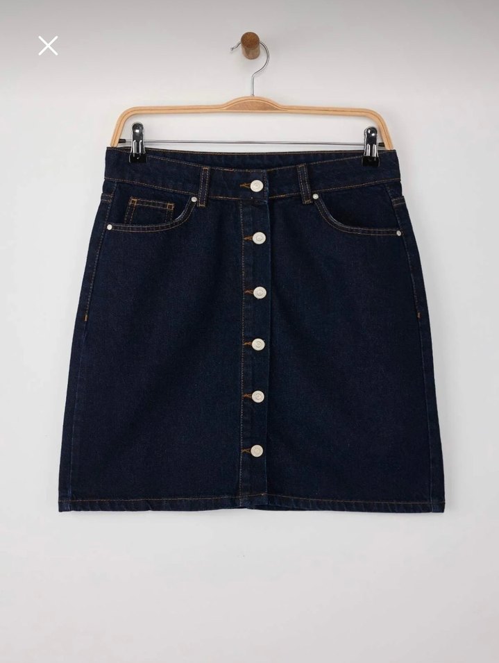 Lacivert Denim Mini Etek - Görsel 4
