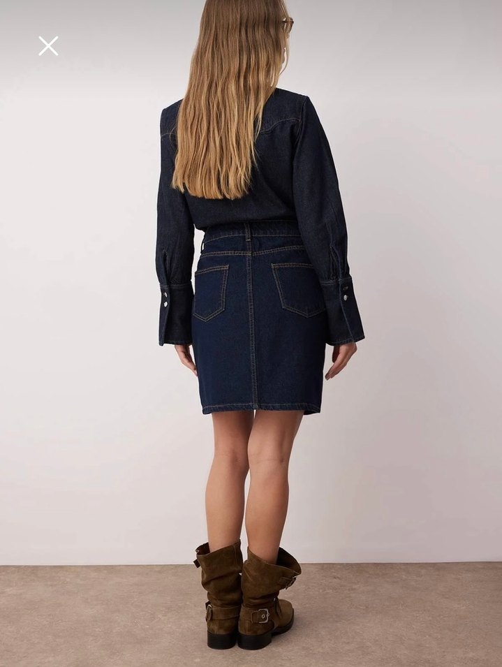 Lacivert Denim Mini Etek - Görsel 2