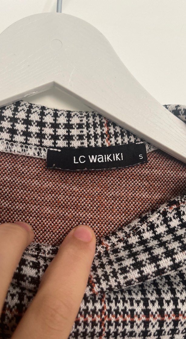 Boğazlı Gri Ekose Kadın Triko Elbise - Görsel 3