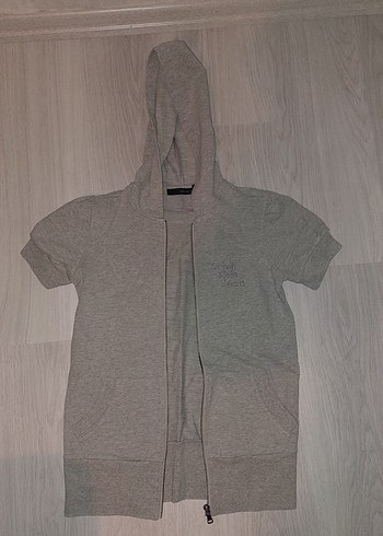 Calvin Klein Gri Kapüşonlu Kısa Kollu Fermuarlı Sweatshirt