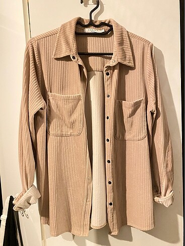 Zara Krem Bej Kadife Gömlek Ceket Oversize