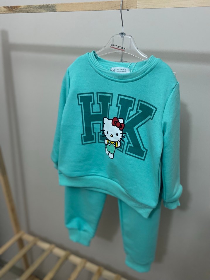 Turkuaz Peluş Detaylı Kız Eşofman Takımı - Görsel 2