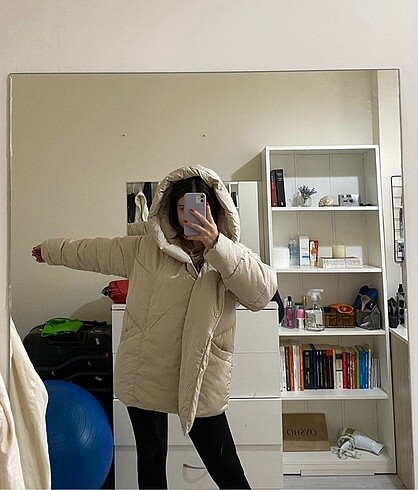 xs Beden stradivarius krem oversize şişme mont