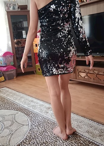 Diğer Parlak Gri Mini Gece Elbisesi