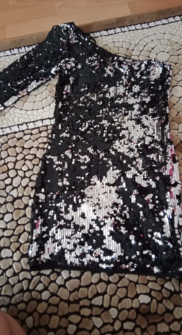 Parlak Gri Mini Gece Elbisesi - Görsel 4