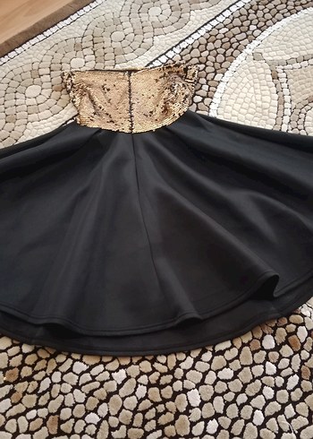 Diğer Siyah Mini Straplez Yılan Desenli Elbise