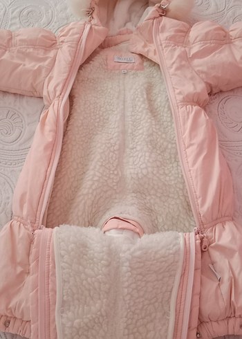 Kürklü Kapüşonlu Pembe Bebek Tulumu - Görsel 3