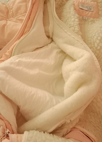 Kürklü Kapüşonlu Pembe Bebek Tulumu - Görsel 5