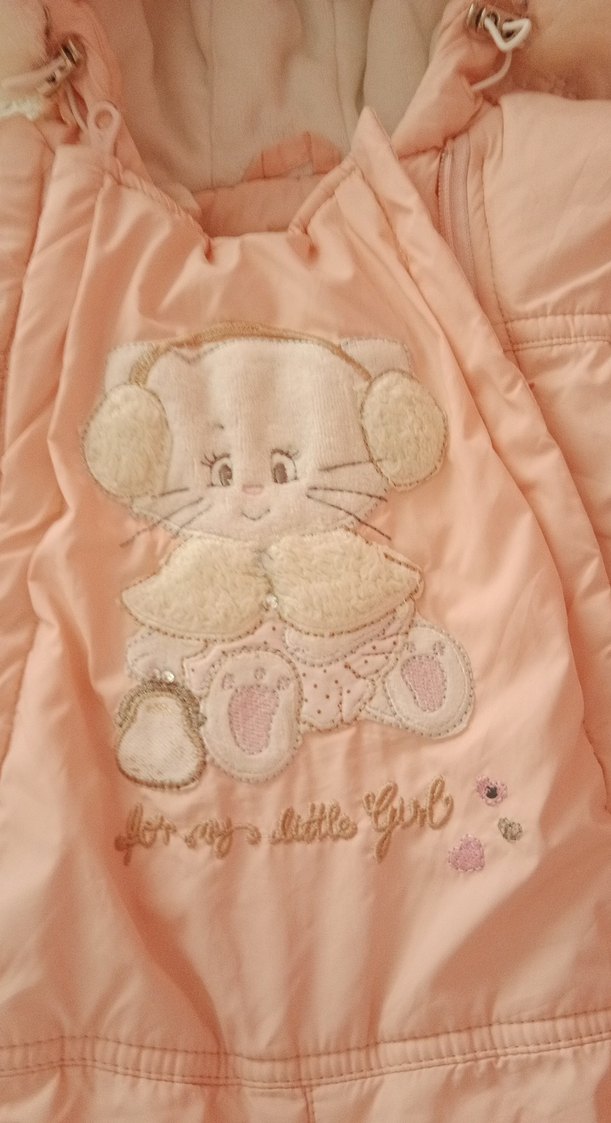 Kürklü Kapüşonlu Pembe Bebek Tulumu - Görsel 2