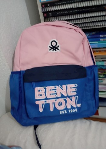 Benetton Renkli Kadın Sırt Çantası, Fermuarlı, Baskılı
