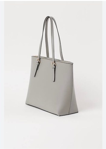 H&M Shooper Bag Gri Deri Büyük Alışveriş Çantası - Görsel 4
