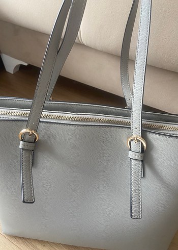 H&M Shooper Bag Gri Deri Büyük Alışveriş Çantası - Görsel 3