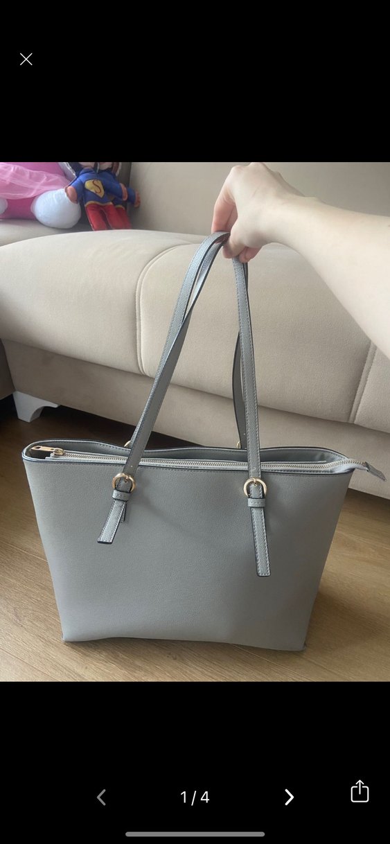 H&M Shooper Bag Gri Deri Büyük Alışveriş Çantası - Görsel 2