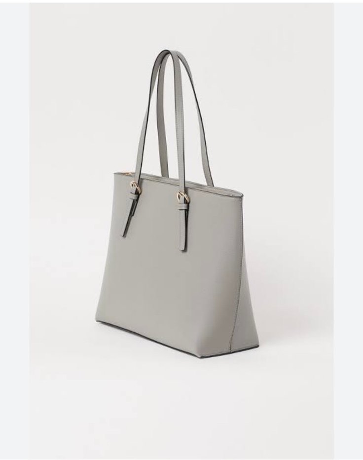 H&M Shooper Bag Gri Deri Büyük Alışveriş Çantası - Görsel 4