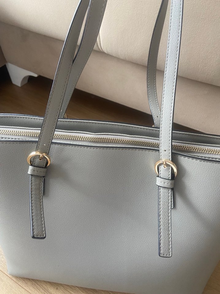 H&M Shooper Bag Gri Deri Büyük Alışveriş Çantası - Görsel 3