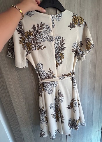 38 Beden beyaz Renk Bohem Midi Elbise, Kısa Kollu, Desenli