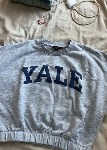 Gri Uzun Kollu YALE Baskılı Kadın Sweatshirt