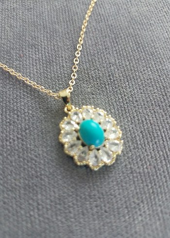 Turkuaz Boncuklu Çiçek Detaylı Midi Kolye - Görsel 2