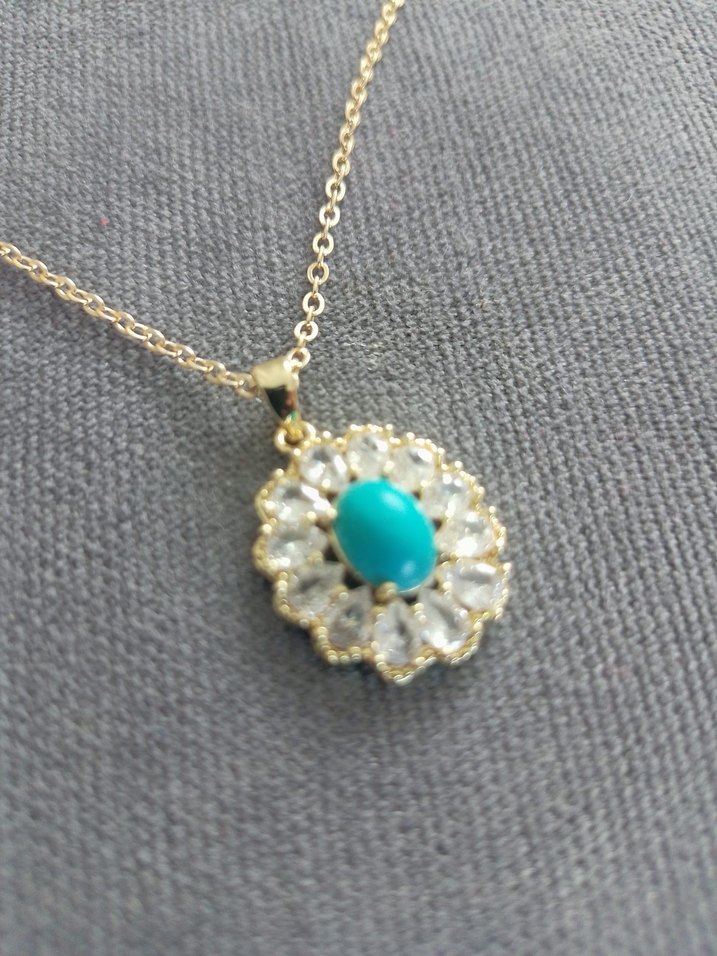 Turkuaz Boncuklu Çiçek Detaylı Midi Kolye - Görsel 2