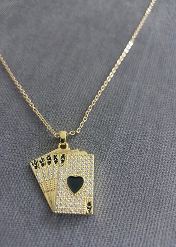 Altın Renk Mini Oyun Kartı Kolye - Görsel 3