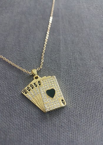 Altın Renk Mini Oyun Kartı Kolye - Görsel 2