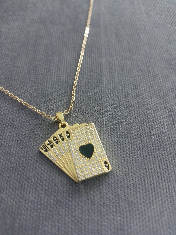 Altın Renk Mini Oyun Kartı Kolye - Görsel 2