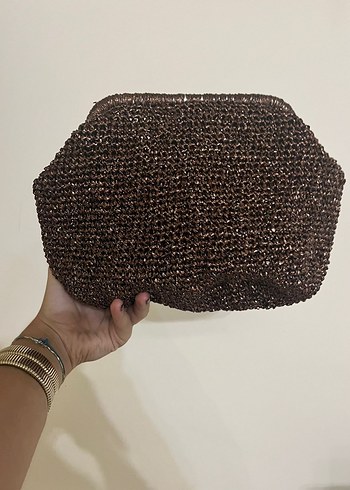 Bohem Tarz Kahverengi Örgü Kadın Clutch Çanta