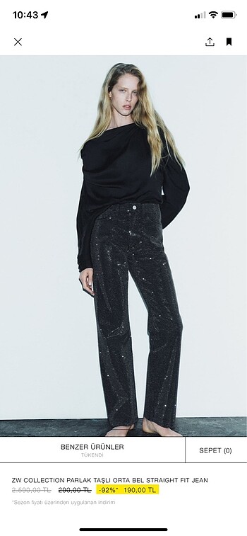 ZARA PARLAK TAŞLI JEAN PANTOLON