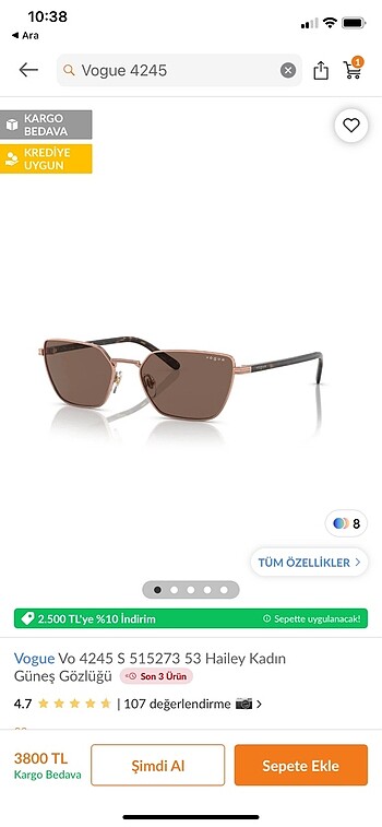 Beden kahverengi Renk Vogue hailey vo4245 rose metal çerçeve kahverengi lens uv400
