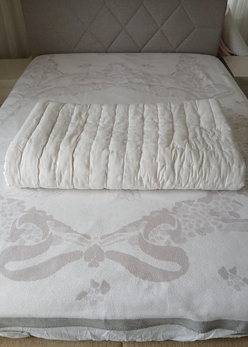 Çift kişilik orijinal el dokuması beyaz yün yorgan - Görsel 3