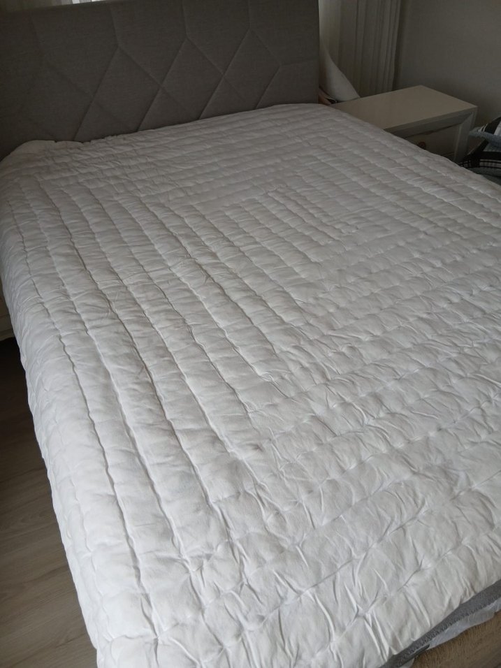 Çift kişilik orijinal el dokuması beyaz yün yorgan - Görsel 2