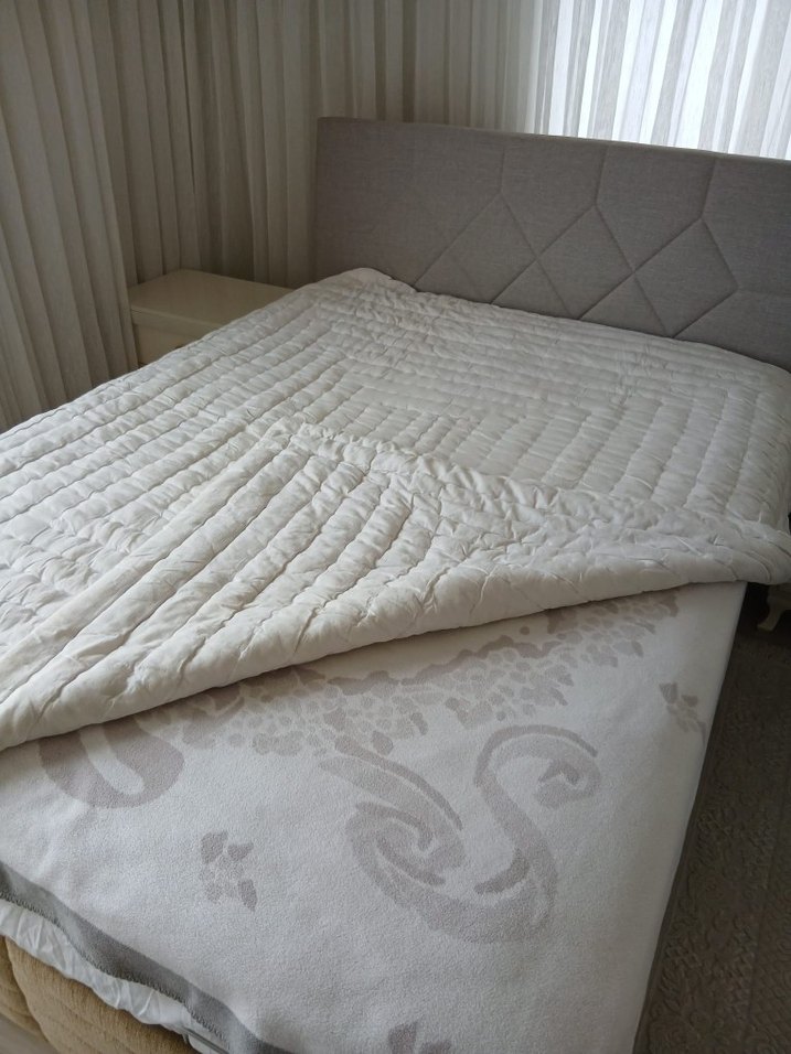 Çift kişilik orijinal el dokuması beyaz yün yorgan - Görsel 5