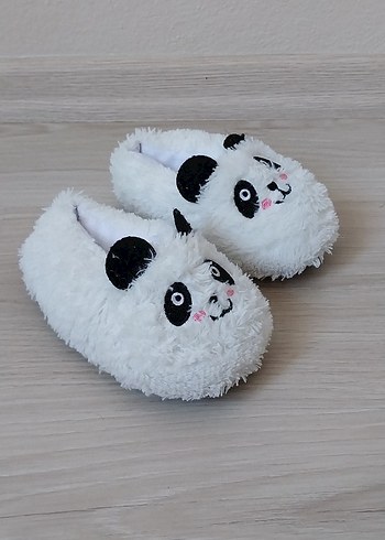 Kız Çocuk Beyaz Leopar Desenli Kürklü Ev Terliği - Görsel 4