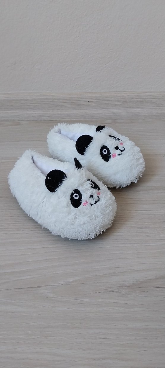 Kız Çocuk Beyaz Leopar Desenli Kürklü Ev Terliği - Görsel 4