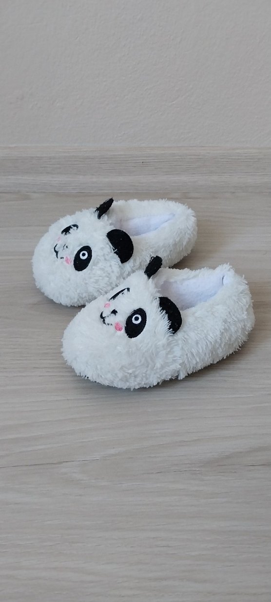 Kız Çocuk Beyaz Leopar Desenli Kürklü Ev Terliği - Görsel 2