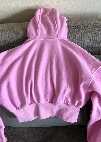 s Beden pembe Renk Zara Pembe Kapüşonlu Fermuarlı Kadın Oversize Sweatshirt Hırka