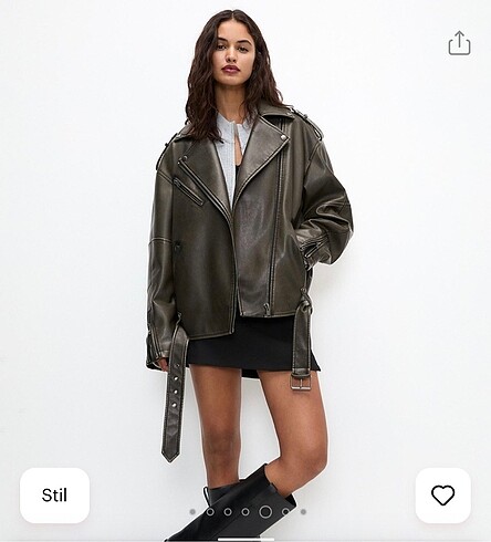 Etiketi yok sıfır ürün Pull & Bear Suni deri biker ceket oversiz