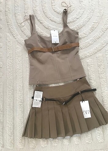 Zara etiketli etek bluz kahverengi takım