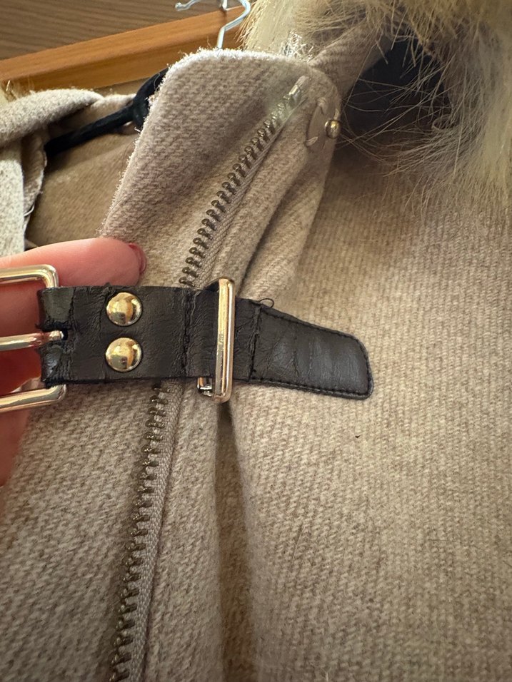 Calvin Klein Kürklü Kadın Bej Midi Kaban - Görsel 4