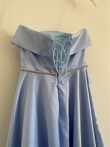 Saten straplez abiye elbise - Görsel 3